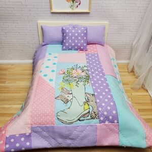 Patchwork Cat Quilt Bedding Set Miniature Dollhouse 1:12 Scale